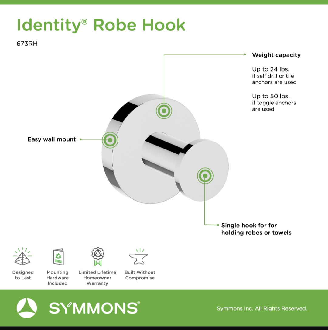 symmons robe hook 673RH-STN