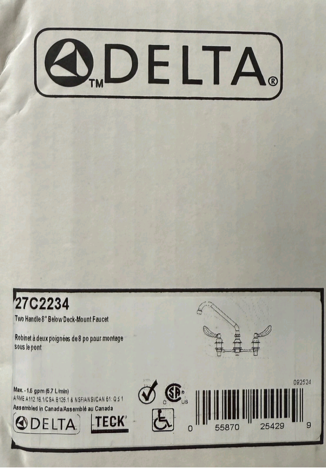 Delta 27C2942 Two Handle 8" Below Deck Mount Faucet in Chrome