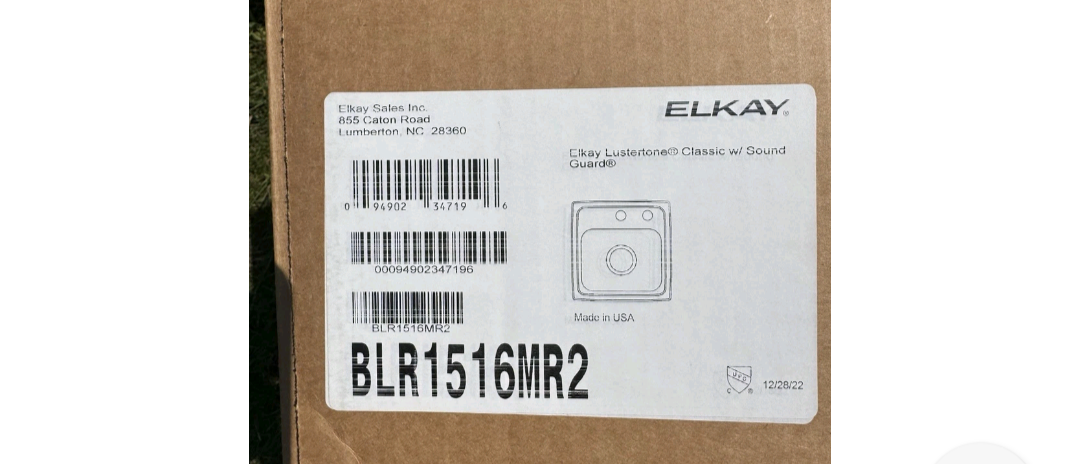 Elkay lustertone Stainless Steel 15" x 17-1/2"x 7-5/8"2-Hole Single Bowl LR15172
