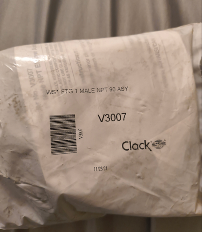 CLACK WS1 V3007 PVC 1" NPT Male Elbow assembly