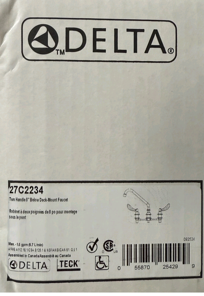 Delta 27C2942 Two Handle 8" Below Deck Mount Faucet in Chrome